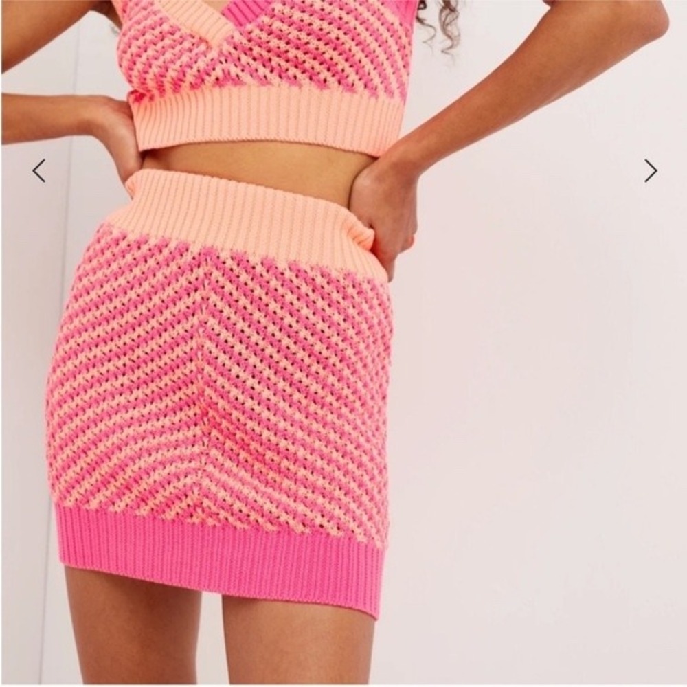 For Love & Lemons‎ Jacida Knit Crochet Stretch Skirt Bright Pink & Orange Small - Picture 6 of 7